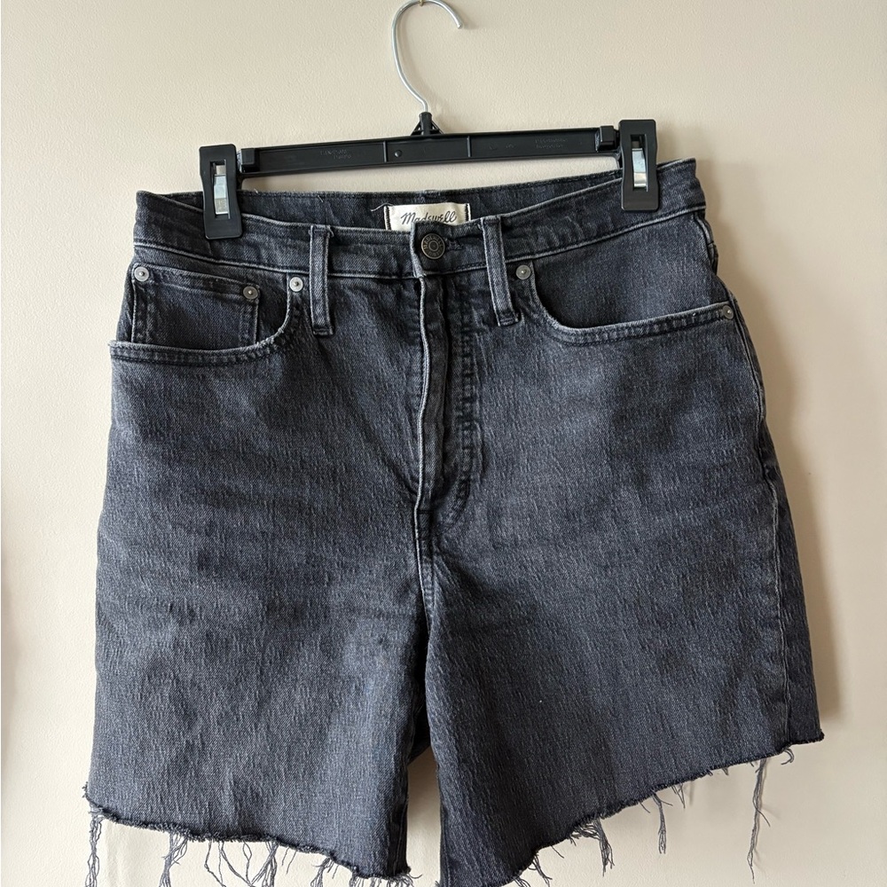 Madewell Black Jean Shorts Distressed Hem High-Waisted